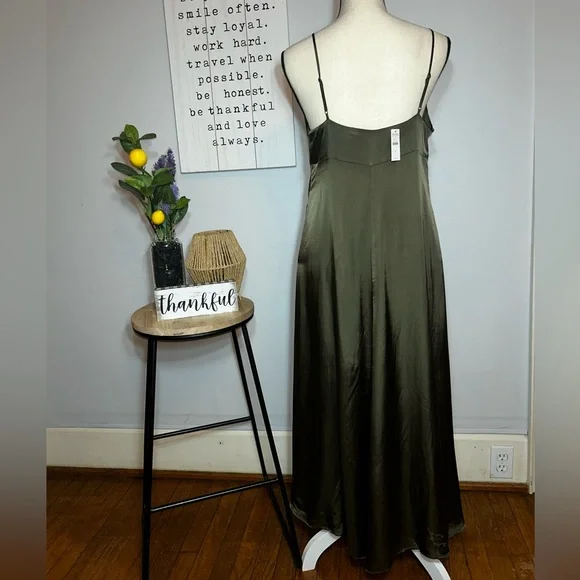 Haven Well Within Olive Satin Chemise Gown V-Neck Sleeveless Size S - Picture 2 of 4